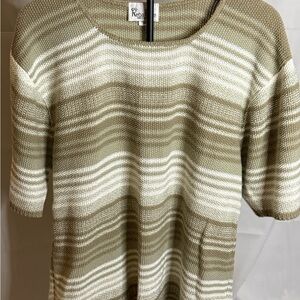 Reba Rose Tan and Cream Striped Short Sleeve Top